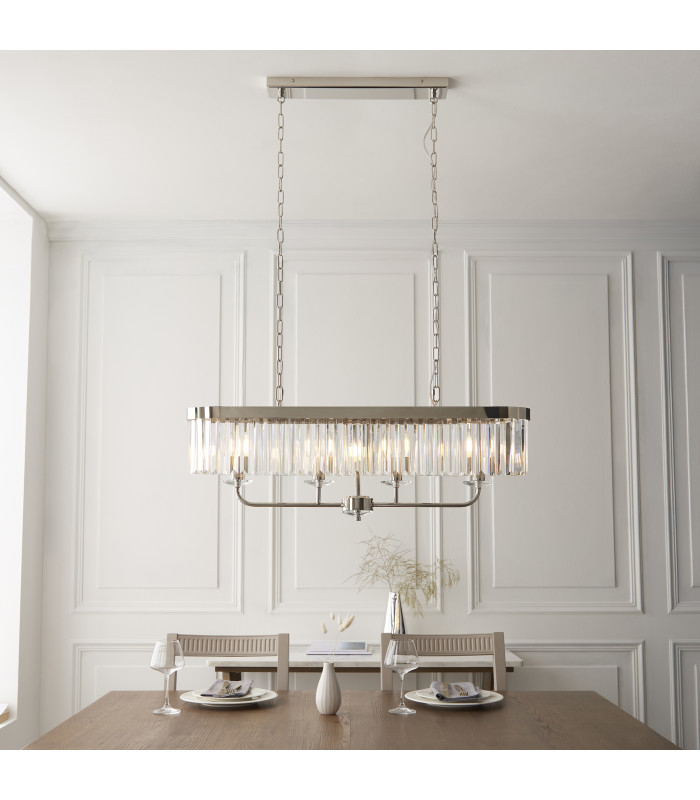 Ascoli Bar Pendant Ceiling Light Bright Nickel Plate & Clear Cut Glass 4 x 6W LED E14-2