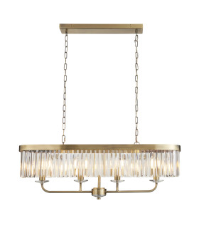 Ascoli Bar Pendant Ceiling Light Antique Brass Plate & Clear Cut Glass 4 x 6W LED E14-1