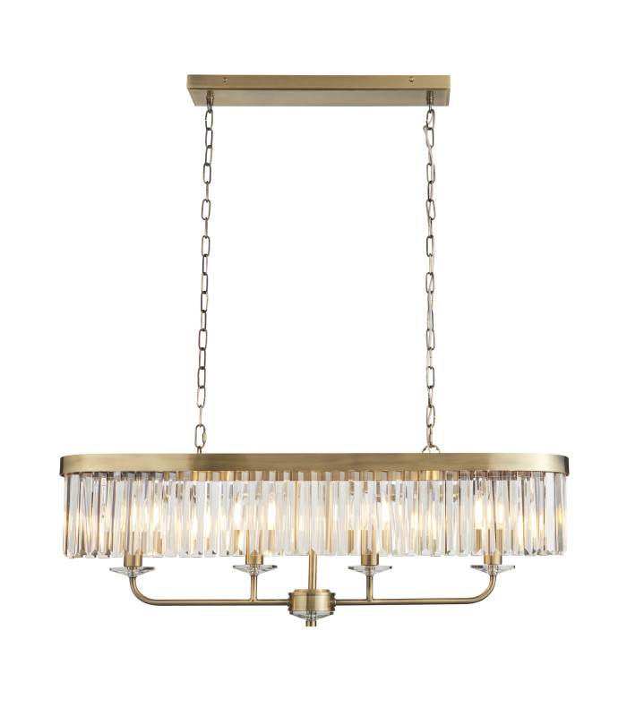 Ascoli Bar Pendant Ceiling Light Antique Brass Plate & Clear Cut Glass 4 x 6W LED E14-1
