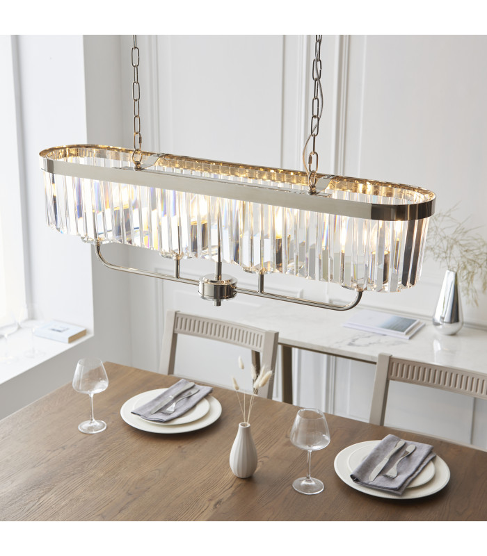 Ascoli Bar Pendant Ceiling Light Bright Nickel Plate & Clear Cut Glass 4 x 6W LED E14-3