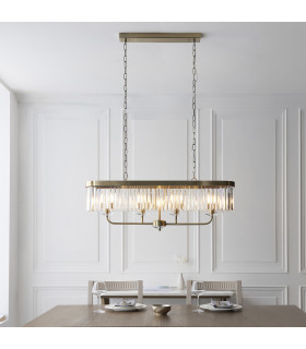 Ascoli Bar Pendant Ceiling Light Antique Brass Plate & Clear Cut Glass 4 x 6W LED E14-2