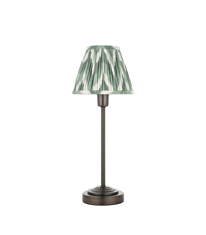 Rise Antique Bronze Plate Table Lamp with Cotswold Green Fabric Zigzag Shade 16cm 7W LED E14-9