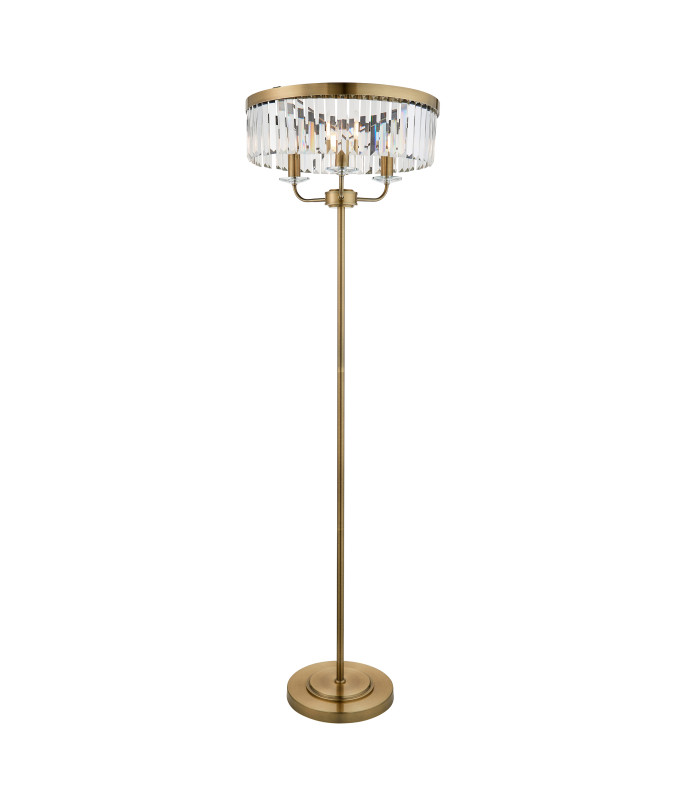 Ascoli Glass Floor Lamp Antique Brass Plate & Clear Cut Glass 3 x 6W LED E14-1