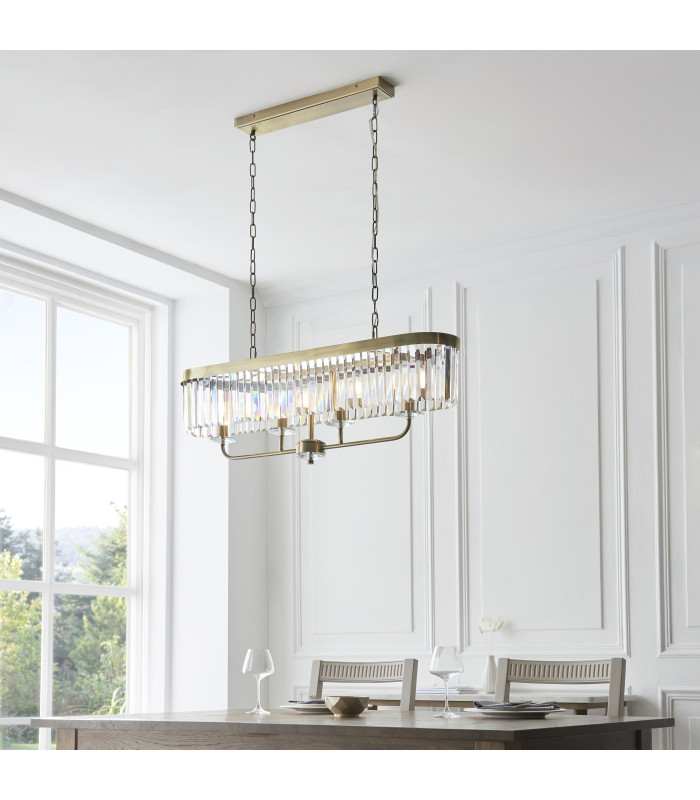 Ascoli Bar Pendant Ceiling Light Antique Brass Plate & Clear Cut Glass 4 x 6W LED E14-3