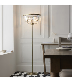Ascoli Glass Floor Lamp Antique Brass Plate & Clear Cut Glass 3 x 6W LED E14-2