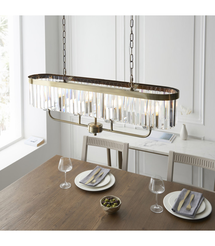 Ascoli Bar Pendant Ceiling Light Antique Brass Plate & Clear Cut Glass 4 x 6W LED E14-4