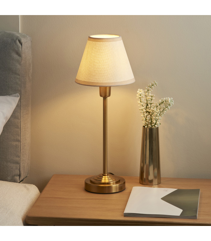 Rise Vintage Brass Finish Table Lamp with Vintage White Fabric Ivy Shade 16cm 7W LED E14-4