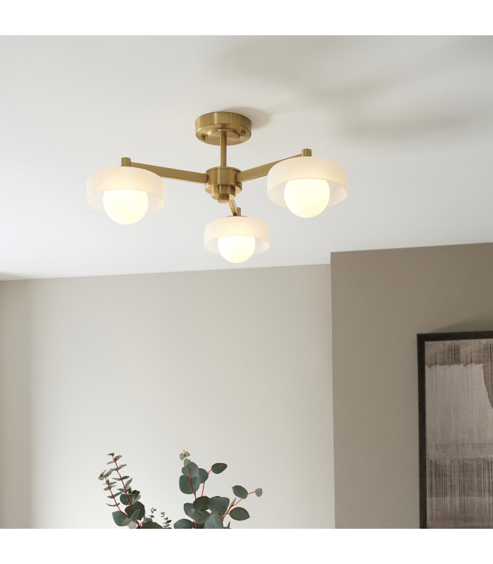 Thistle Pendant Ceiling Light Brushed Aged Brass Plate & Handmade Champagne Glass 3x E14-2