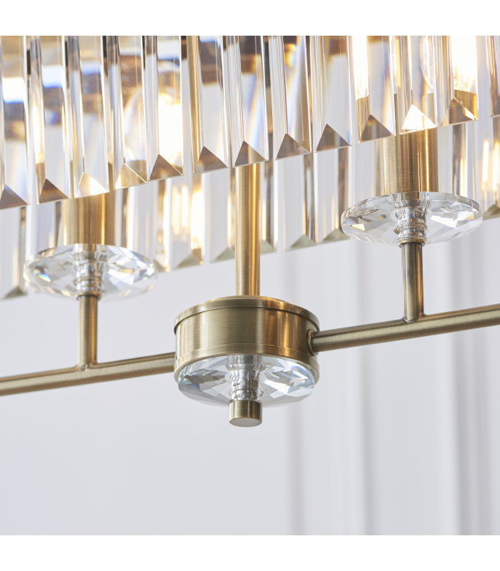 Ascoli Bar Pendant Ceiling Light Antique Brass Plate & Clear Cut Glass 4 x 6W LED E14-6