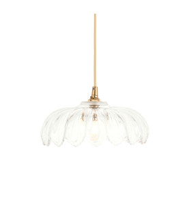 Eltham Clear Glass Pendant Light with Brushed Aged Brass With Natural Braided Cable Camellia 5W LED B22-1