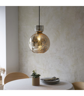 Belvoir Dome Pendant Ceiling Light Brass Plate & Mercury Glass 10W LED E27-2
