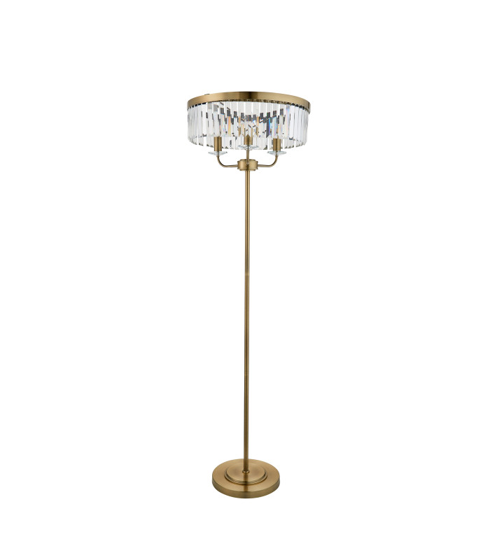 Ascoli Glass Floor Lamp Antique Brass Plate & Clear Cut Glass 3 x 6W LED E14-8