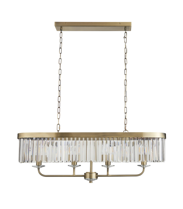 Ascoli Bar Pendant Ceiling Light Antique Brass Plate & Clear Cut Glass 4 x 6W LED E14-9