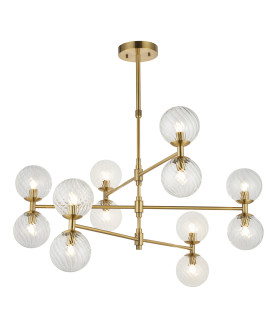 Rome Multi Arm Pendant Ceiling Light Brushed Aged Brass Plate & Clear Glass 12 x 3.2W LED G9 Daylight White-1