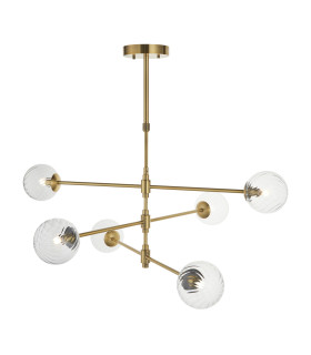 Rome Multi Arm Pendant Ceiling Light Brushed Aged Brass Plate & Clear Glass 6 x 3.2W LED G9 Daylight White-1