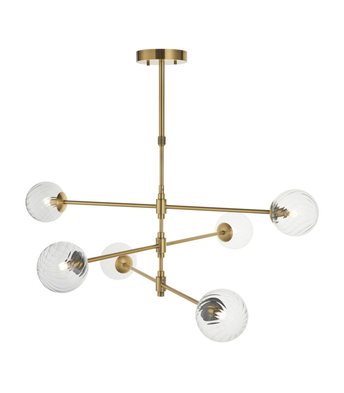 Rome Multi Arm Pendant Ceiling Light Brushed Aged Brass Plate & Clear Glass 6 x 3.2W LED G9 Daylight White-1