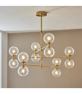 Rome Multi Arm Pendant Ceiling Light Brushed Aged Brass Plate & Clear Glass 12 x 3.2W LED G9 Daylight White-2