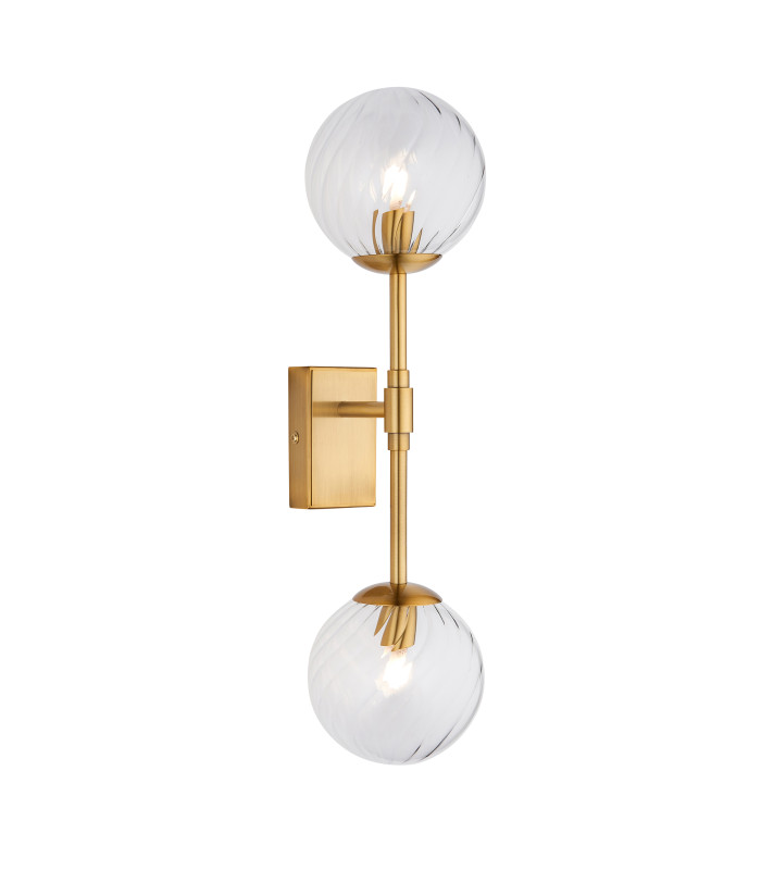 Rome Globe Wall Lights Brushed Aged Brass Plate & Clear Glass 2x LED G9-1