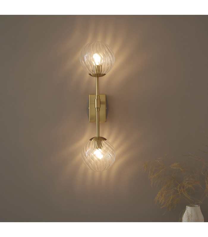 Rome Globe Wall Lights Brushed Aged Brass Plate & Clear Glass 2x LED G9-2