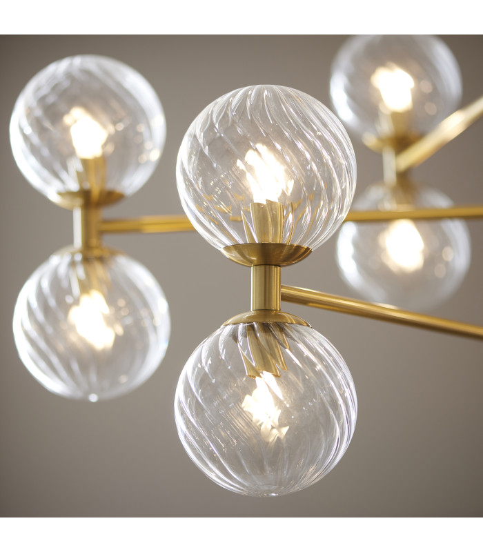 Rome Multi Arm Pendant Ceiling Light Brushed Aged Brass Plate & Clear Glass 12 x 3.2W LED G9 Daylight White-3