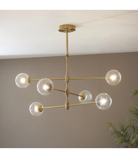 Rome Multi Arm Pendant Ceiling Light Brushed Aged Brass Plate & Clear Glass 6 x 3.2W LED G9 Daylight White-2