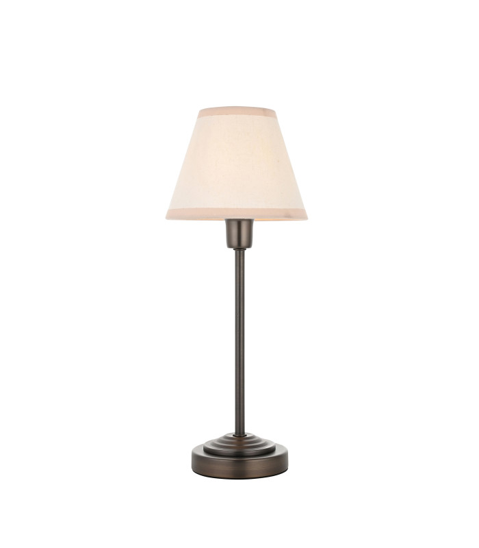 Rise Antique Bronze Plate Table Lamp with Vintage White Fabric Ivy Shade 16cm 7W LED E14-1