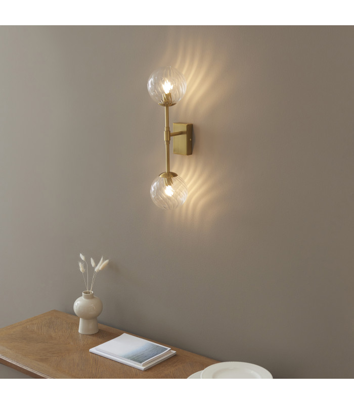 Rome Globe Wall Lights Brushed Aged Brass Plate & Clear Glass 2x LED G9-3