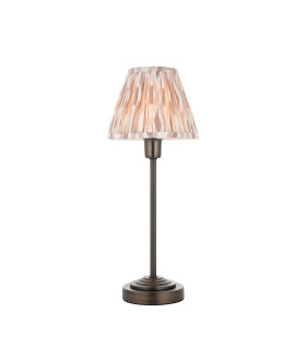 Rise Antique Bronze Plate Table Lamp with Neutral Print Fabric Ikat Shade 16cm 7W LED E14-1