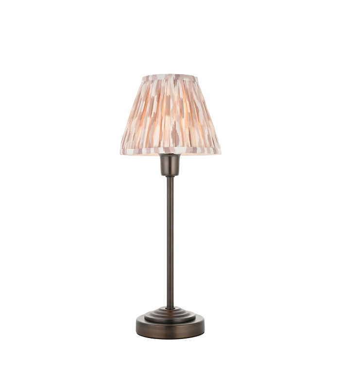 Rise Antique Bronze Plate Table Lamp with Neutral Print Fabric Ikat Shade 16cm 7W LED E14-1