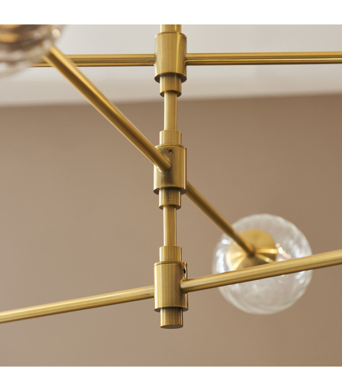 Rome Multi Arm Pendant Ceiling Light Brushed Aged Brass Plate & Clear Glass 6 x 3.2W LED G9 Daylight White-4