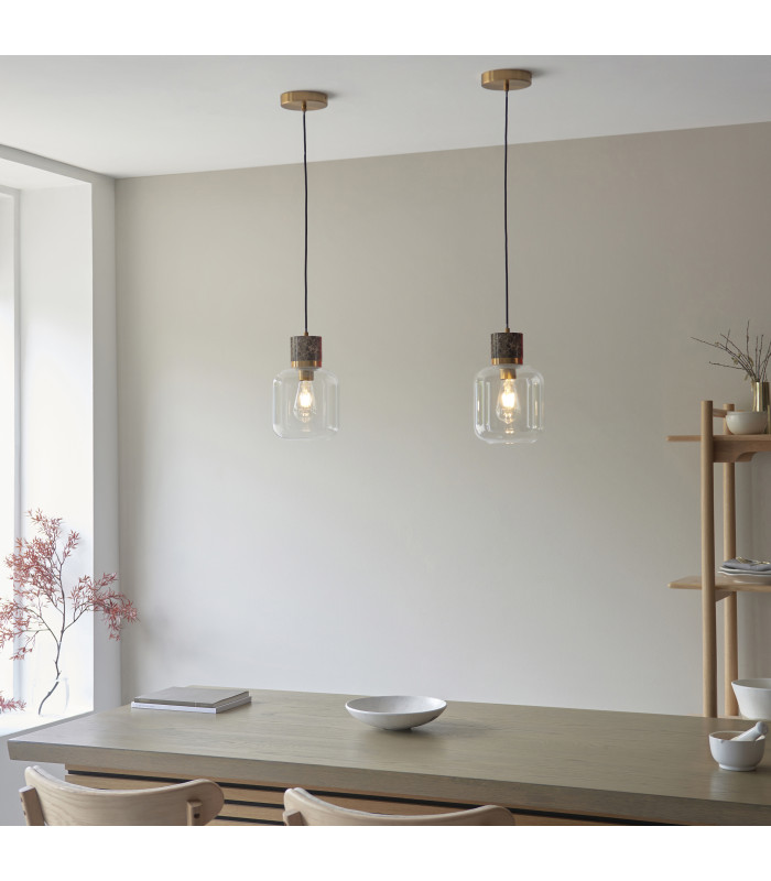 Livorno Cluster Pendant Ceiling Light Antique Brass Plate & Clear Glass 3x E27-2