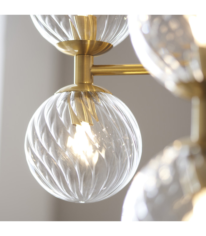 Rome Multi Arm Pendant Ceiling Light Brushed Aged Brass Plate & Clear Glass 12 x 3.2W LED G9 Daylight White-5