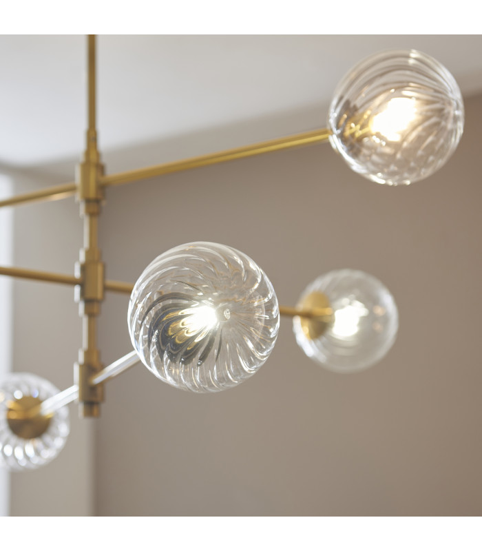 Rome Multi Arm Pendant Ceiling Light Brushed Aged Brass Plate & Clear Glass 6 x 3.2W LED G9 Daylight White-5