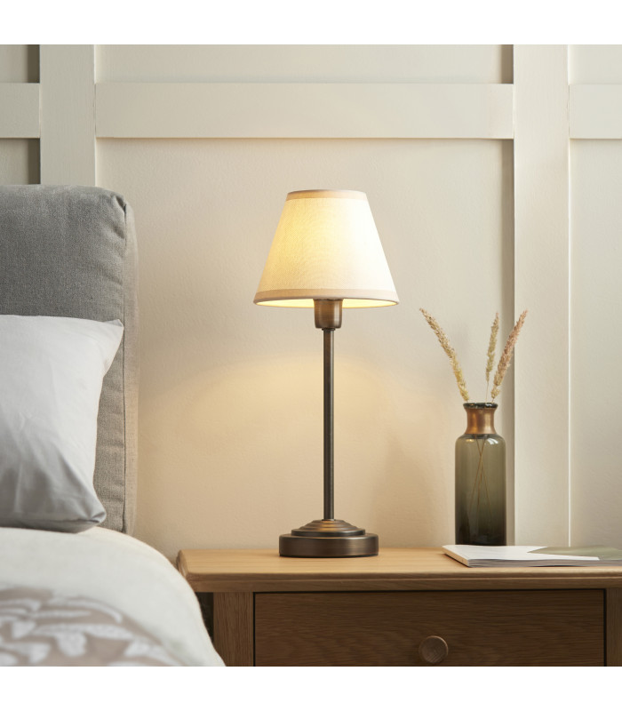 Rise Antique Bronze Plate Table Lamp with Vintage White Fabric Ivy Shade 16cm 7W LED E14-3