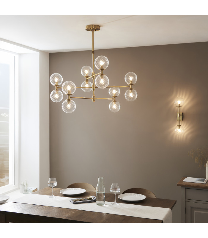 Rome Multi Arm Pendant Ceiling Light Brushed Aged Brass Plate & Clear Glass 12 x 3.2W LED G9 Daylight White-6