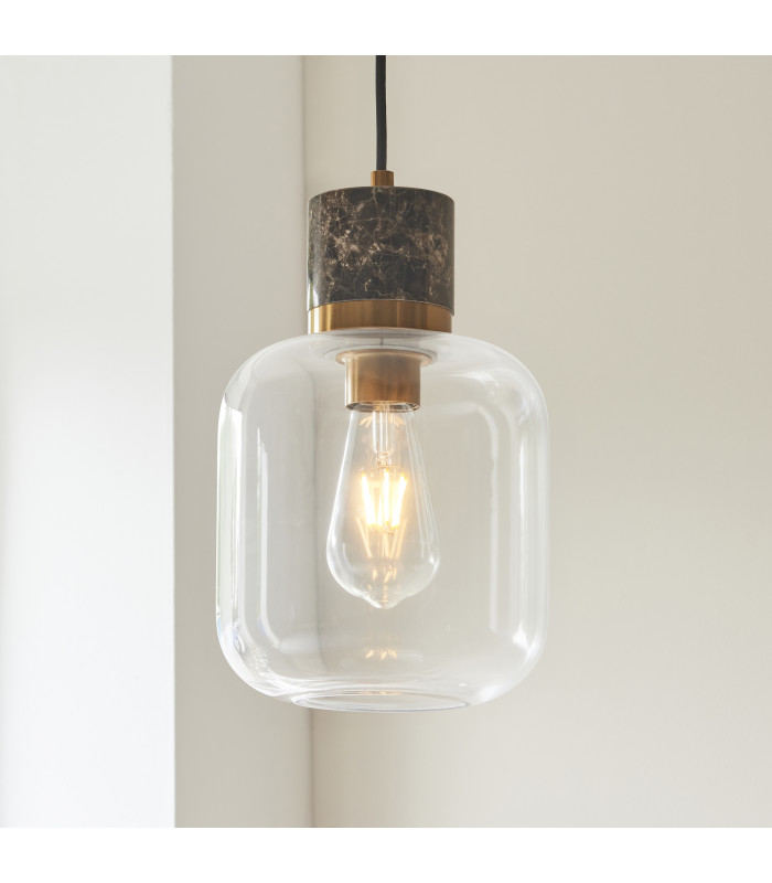 Livorno Cluster Pendant Ceiling Light Antique Brass Plate & Clear Glass 3x E27-4