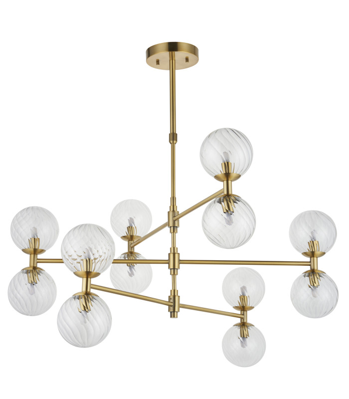 Rome Multi Arm Pendant Ceiling Light Brushed Aged Brass Plate & Clear Glass 12 x 3.2W LED G9 Daylight White-7
