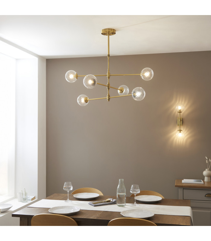 Rome Multi Arm Pendant Ceiling Light Brushed Aged Brass Plate & Clear Glass 6 x 3.2W LED G9 Daylight White-7