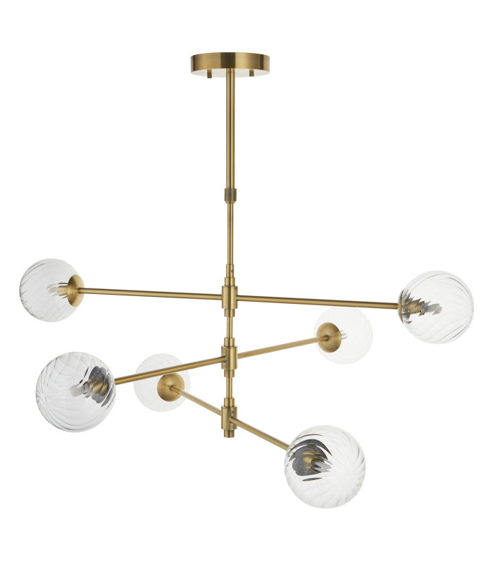 Rome Multi Arm Pendant Ceiling Light Brushed Aged Brass Plate & Clear Glass 6 x 3.2W LED G9 Daylight White-8