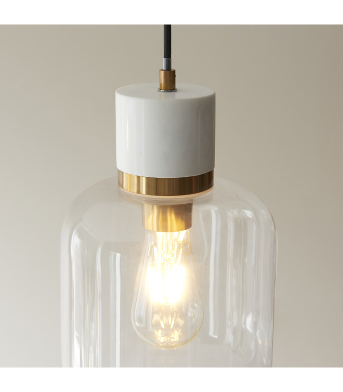 Livorno Cluster Pendant Ceiling Light Bright Nickel Plate & Clear Ribbed Glass 7x E27-5