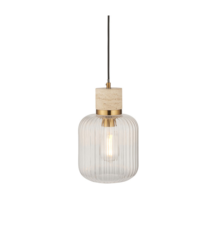 Livorno Cluster Pendant Ceiling Light Antique Brass Plate & Clear Ribbed Glass 13x E27-1