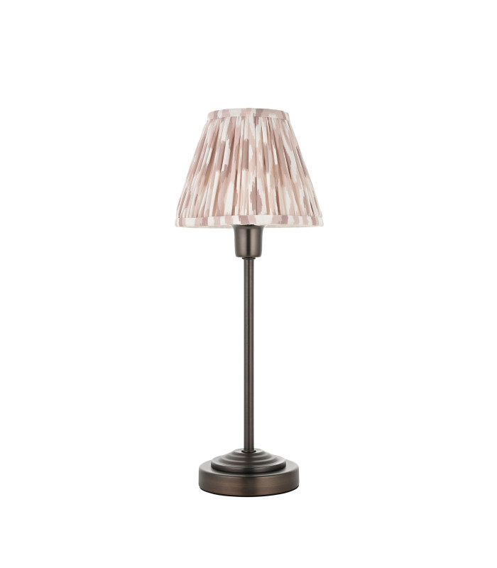 Rise Antique Bronze Plate Table Lamp with Neutral Print Fabric Ikat Shade 16cm 7W LED E14-9
