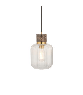 Livorno Cluster Pendant Ceiling Light Antique Brass Plate & Clear Ribbed Glass 7x E27-1