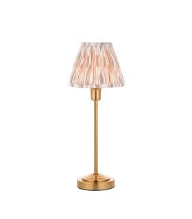 Rise Vintage Brass Finish Table Lamp with Neutral Print Fabric Ikat Shade 16cm 7W LED E14-1