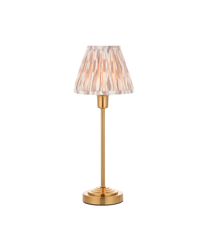 Rise Vintage Brass Finish Table Lamp with Neutral Print Fabric Ikat Shade 16cm 7W LED E14-1