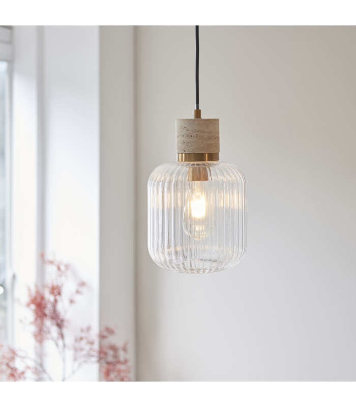 Livorno Cluster Pendant Ceiling Light Antique Brass Plate & Clear Ribbed Glass 13x E27-3