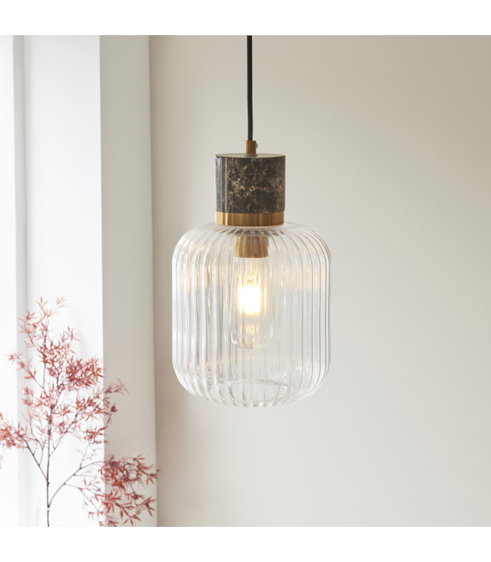 Livorno Cluster Pendant Ceiling Light Antique Brass Plate & Clear Ribbed Glass 7x E27-3