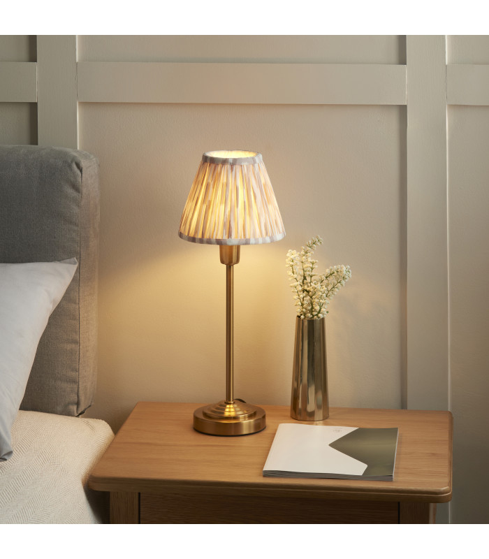 Rise Vintage Brass Finish Table Lamp with Neutral Print Fabric Ikat Shade 16cm 7W LED E14-3