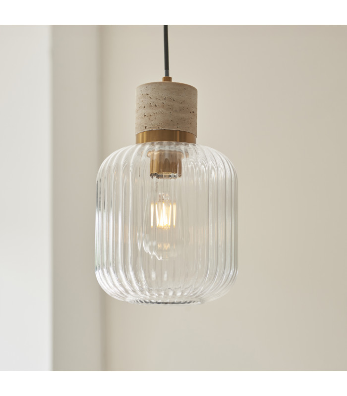 Livorno Cluster Pendant Ceiling Light Antique Brass Plate & Clear Ribbed Glass 13x E27-4