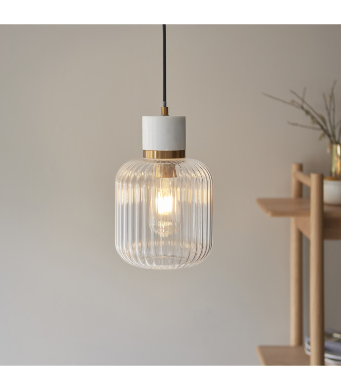 Livorno Cluster Pendant Ceiling Light Antique Brass Plate & Clear Ribbed Glass 3x E27-3